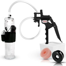LeLuv TYRO Vibrating Penis Pump with Soft Black  Realistic-look Cylinder Seals