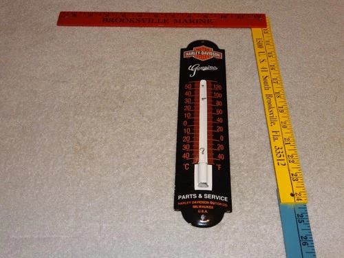 VINTAGE HARLEY DAVIDSON MOTORCYCLES 1' PORCELAIN METAL GASOLINE THERMOMETER SIGN
