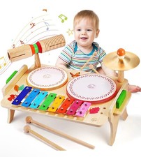 Juego de batería para niños pequeños instrumentos musicales para bebés 7 en 1 preescolar Montessori