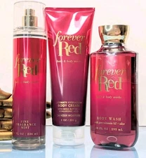 3 Piece Set FOREVER RED Fragrance Mist Cream Gel Wash Bath & Body Works Vanilla