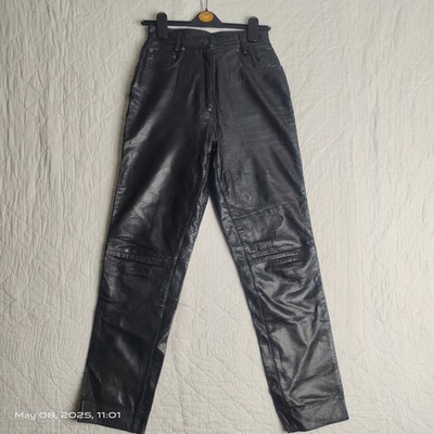 Vintage-Stil Datei Leder Boot Cut komplett gefüttert Hose schwarz Damengröße 10