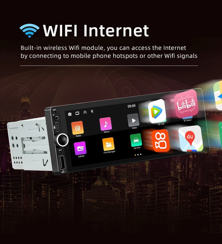 Car GPS Navigation WiFi FM 1Din Stereo Bluetooth For CarPlay Android Auto Player - Image 4 of 4