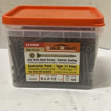 BuildRight Exterior Tan/Beige Star Deck Screw 9x2-1/2” Approx 429 5lbs