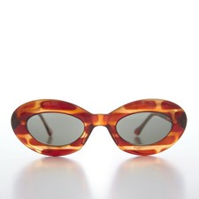Tortoise Chunky Retro 60s Cat Eye Vintage Sunglasses Green Lens - Zana