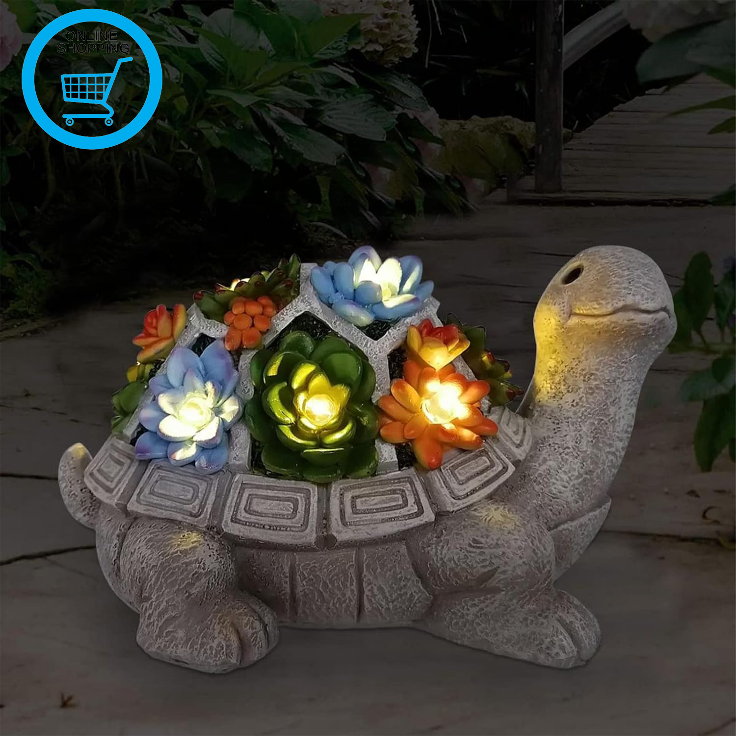Solar Turtle Garden Ornaments Outdoor with LED Succulent Accents | Tortoise Figu