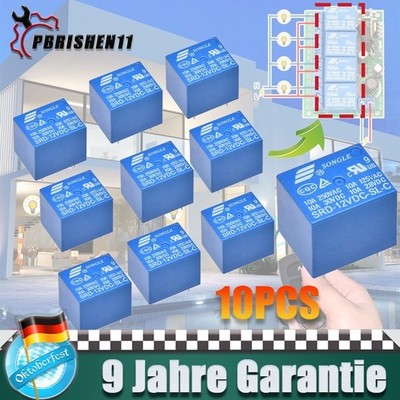 10x Miniatur Print Relais 12V Wechsler 10A 250V Songle SPDT-Relay SRD-12VDC-SL-C