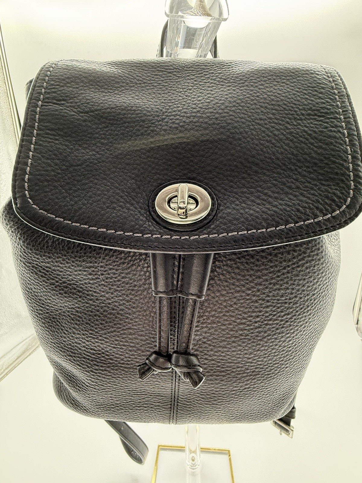 COACH Black PebbledLeather Drawstring ParkTurnloc… - image 1