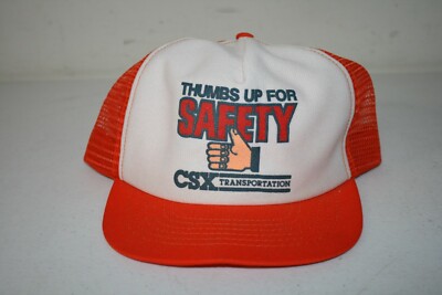 VTG CSX Transportation Cap Hat Orange Trucker Railroad Snapback Thumbs Up Safety
