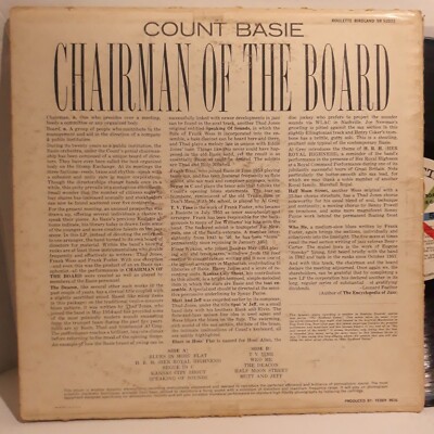 COUNT BASIE CHAIRMAN OF THE BOARD 1958 Roulette Records SR-52032