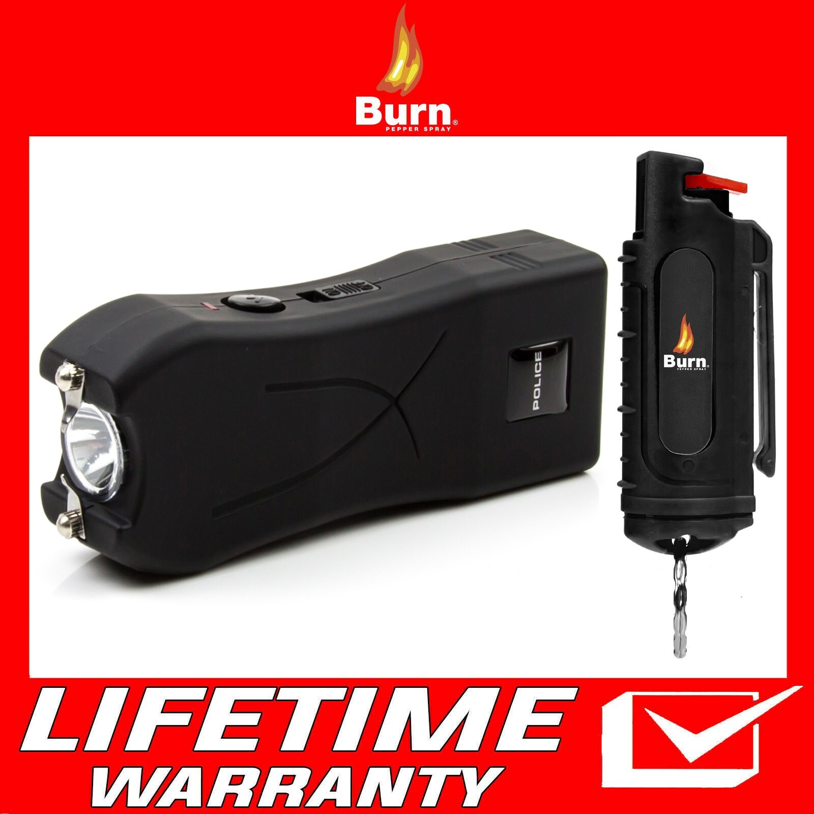 POLICE Stun Gun Burn Pepper Spray Combo Self Defense 398 Black eBay