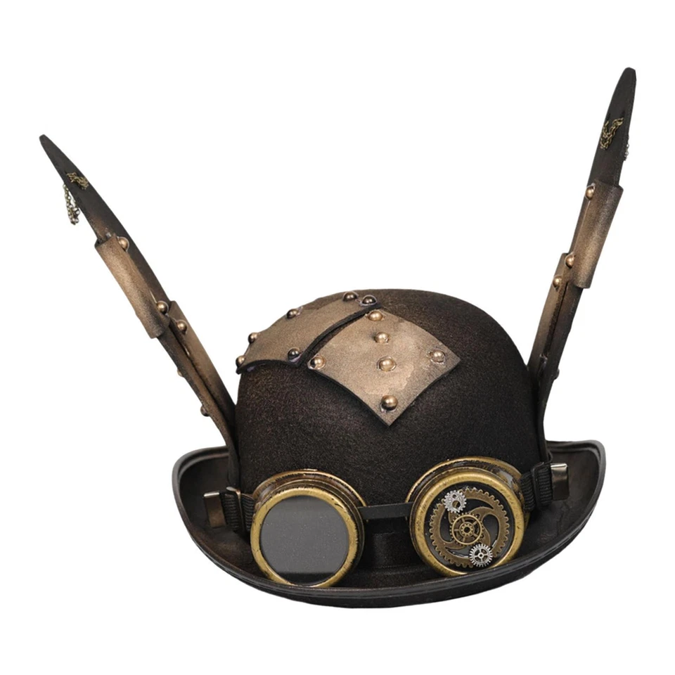 Top chapéu steampunk com óculos preto com orelhas de coelho para homens e mulheres - Imagem 2 de 4