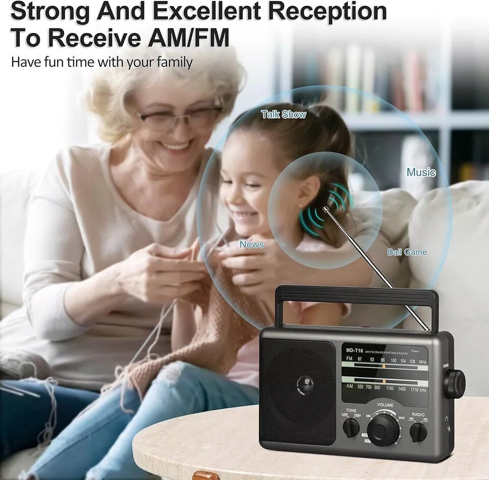 AM FM Portable Radio Battery Operated Radio by 4X D Cell Batteries Or AC Power 