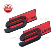 2pcs Black Red Sline S Line Side Fender Metal Emblem Badge 3d Car Decal Sport