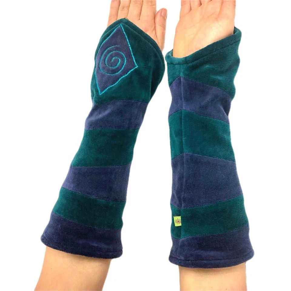 Stulpen Armstulpen Pulswärmer Nicki gestreift Bestickung Spirale gefüttert 31 cm - Bild 2 von 4