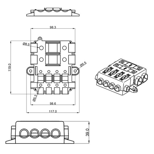 Portafusibles 2 x MEGA + 4 x fusibles MIDI incl. barra colectora Offgridtec - Imagen 5 de 5