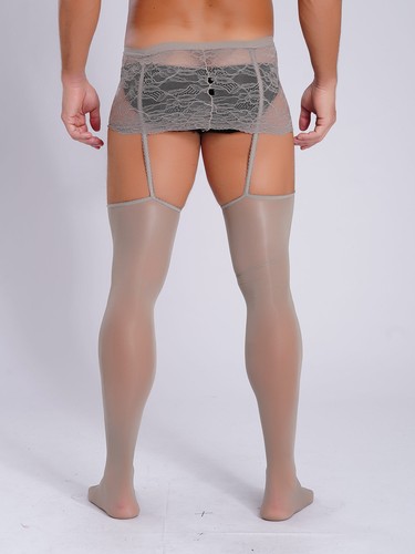 Medias sexy de lencería con tirantes de encaje pantimedias de malla liguero para hombre - Imagen 18 de 104