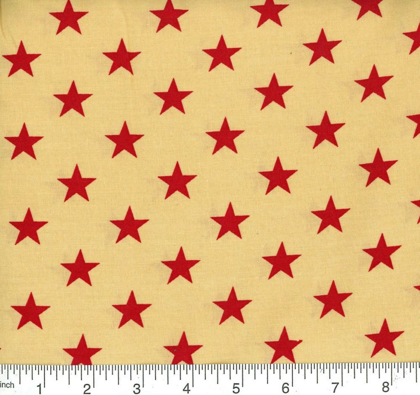 Patriotic Large Red Stars on Natural Fabric 1 yard by 44 in Wide 100% Cotton