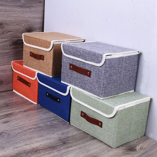 Cotton Linen Fabric Folding Cd Storage Boxes Foldable Bins Toys