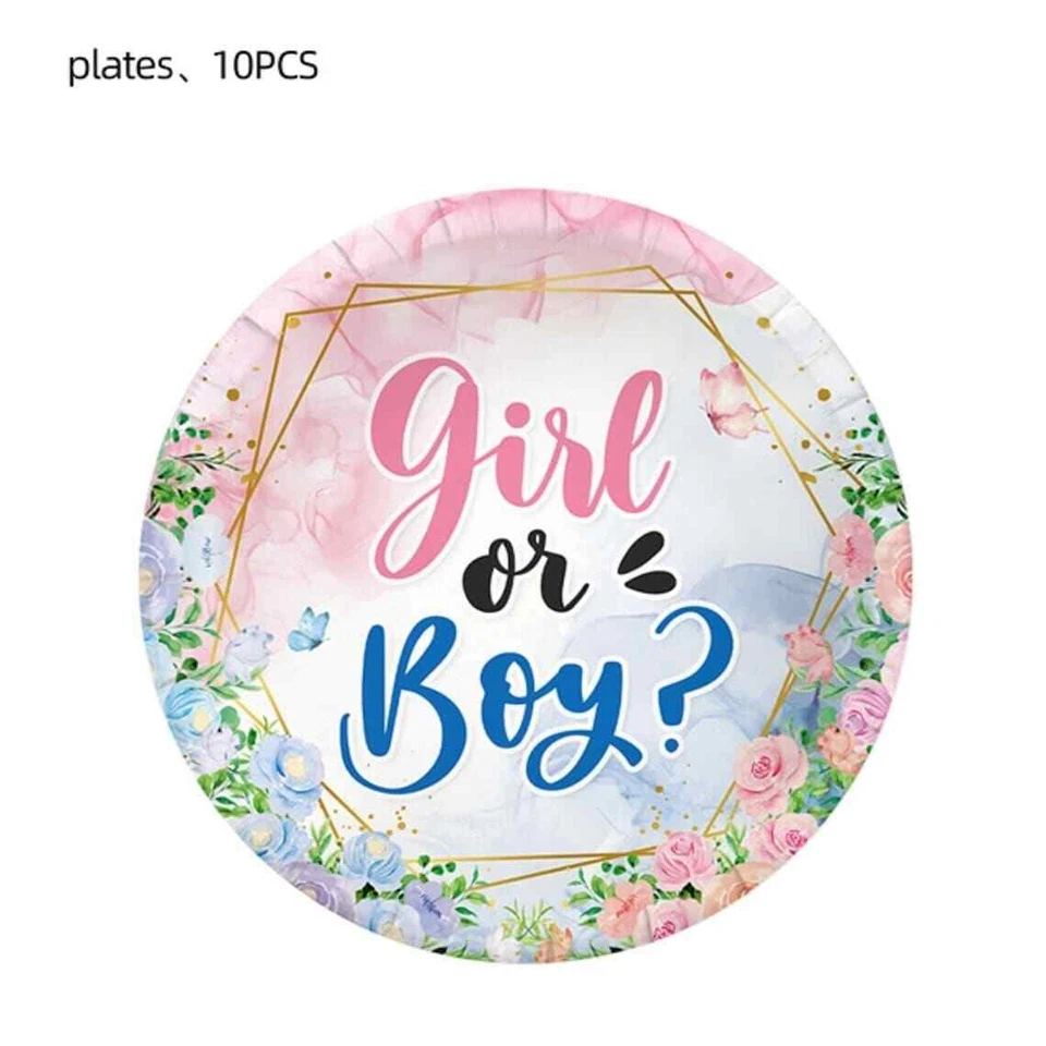 Vajilla desechable de fiesta revelación de género platos favores de fiesta decoración Foto 2 de 4