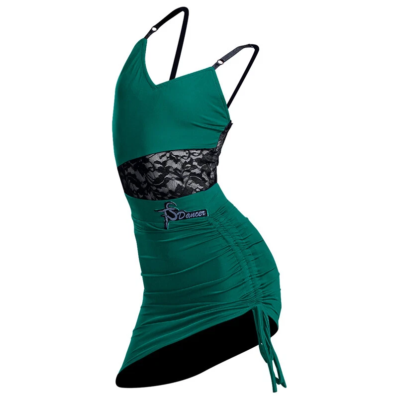 Girls Slip Latin Dance Dress V-neck Lace Tassel Skirts Ballroom Dancewear - Image 4 of 4