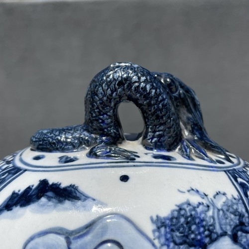 LARGE Antique Japanese Blue White Porcelain Koro Censer Dragon Landscape RARE - Picture 12 of 24
