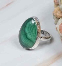 Solid 925 Sterling Silver Natural Green Malachite Ring Jewelry Gift For Her R 45