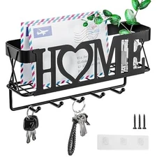 Key Holder for Wall - Key Rack with 5 Key Hooks, 11.02" L×2.75" W×4.92" Black