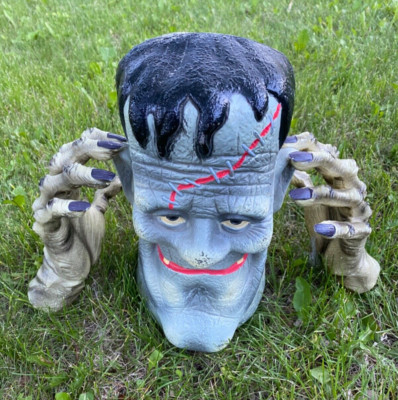 Vintage 2001 Frankenstein Monster Head Ground Breaker Paper Magic Co Blow Mold