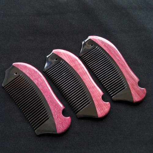 Handmade Purpleheart Buffalo Horn Fine Tooth Hair Beard Comb Massager Brush - Picture 3 of 5