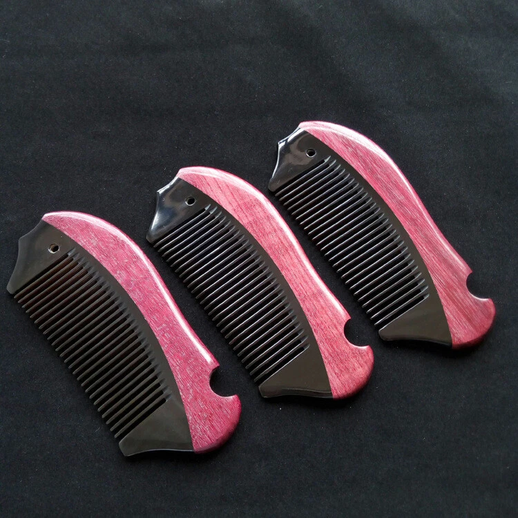 Handmade Purpleheart Buffalo Horn Fine Tooth Hair Beard Comb Massager Brush - Image 3 of 4