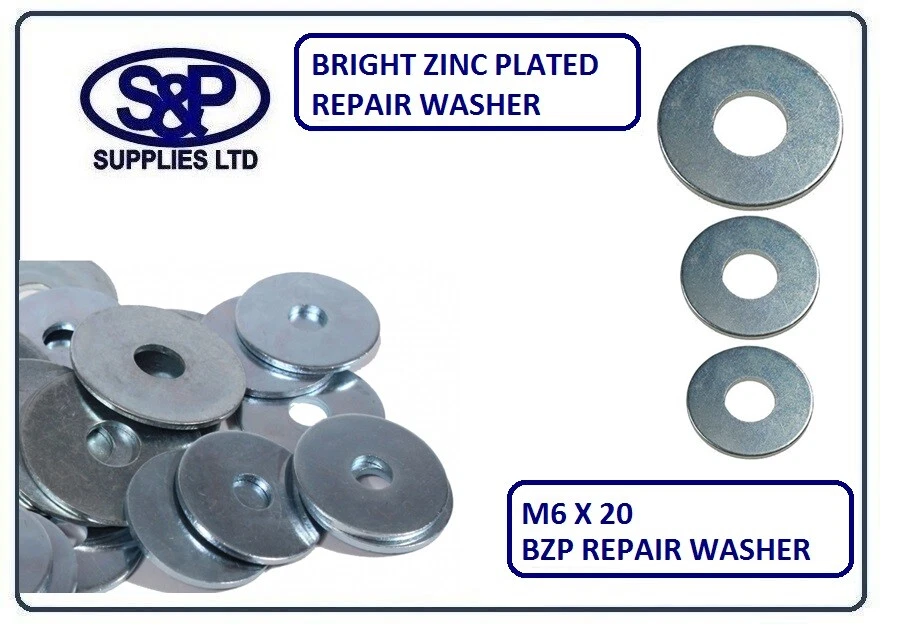 S&P SUPPLIES LTD M6 X 20MM - 6MM X 20MM STEEL ZINC PLATED PENNY WASHER - MUDGUARD WASHER BZP