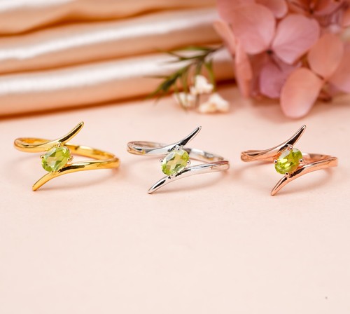 Bague Cocktail En Argent 925 Et Or 10k Avec Péridot Naturel Et Moissanite - Taille 7, Personnalisable