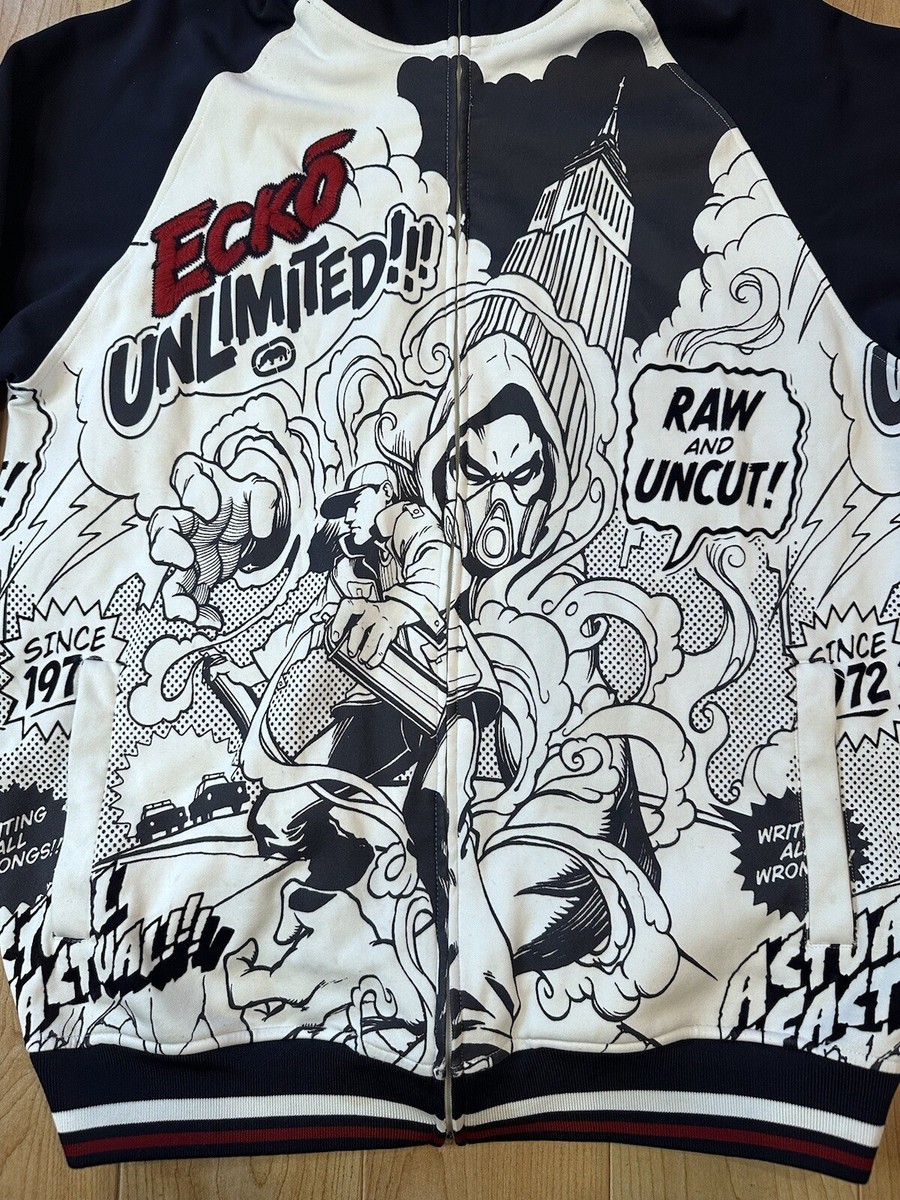 Vintage Ecko Unltd Jacket Mens Large Black White Graffiti Comic