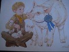 1980s vintage greeting card By Linda K. Powell NOTECARD Boy w/ Prize Pig — photo 2