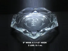 LOW PRICE! 9" ART DECO! EXECUTIVE CRYSTAL HAND ETCHED MONOGRAM "F" CIGAR ASHTRAY