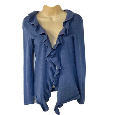 Talbots New $109 Size 2XP Cardigan Sweater Blue Pure Merino Wool Open Ruffle 