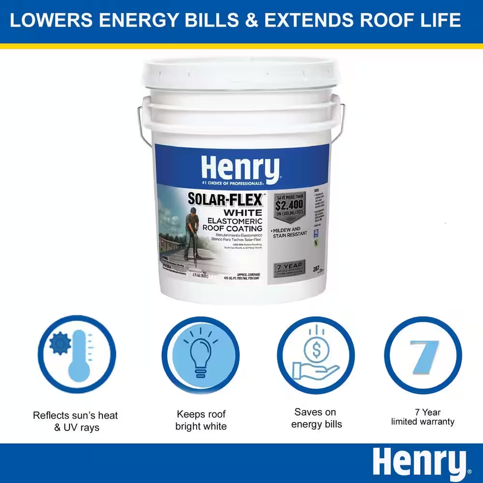 New HENRY Solar-Flex 4.75 Gal White Acrylic Reflective Elastomeric Roof ...