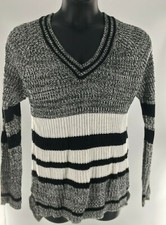 Plus Size Women's Striped White Black Long Sleeve Hi Low Sweater Size 2X NWT