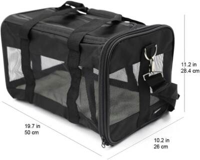 Amazon Basics Soft-Sided Mesh Pet Travel Carrier for Cat, Dog, Large, Black, 19.