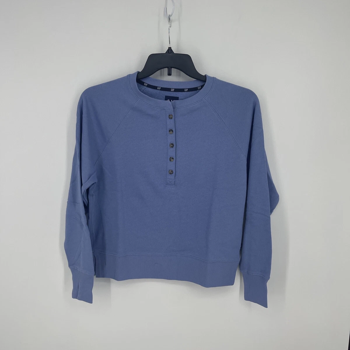 GAP Women s Long Sleeve Henley Sweatshirt Periwinkle Blue Purple Size S NWT