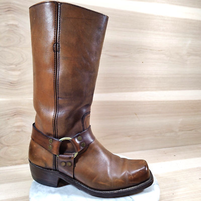 Vtg 70s Frye Harness Boots Womens 10 Brown Square Toe Distressed Black Label