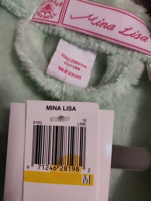 WOMENS ROBE BY MINA LISA SIZE MED 100% TURKISH COTTON LIGHT LIME
