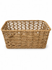 Rectangular Woven Natural Fiber Storage Basket 12" Wicker Organizer Bin