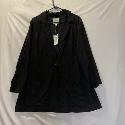 NWT Torrid Blazer Jacket Womens 3X Black Linen Blend Pockets Boyfriend