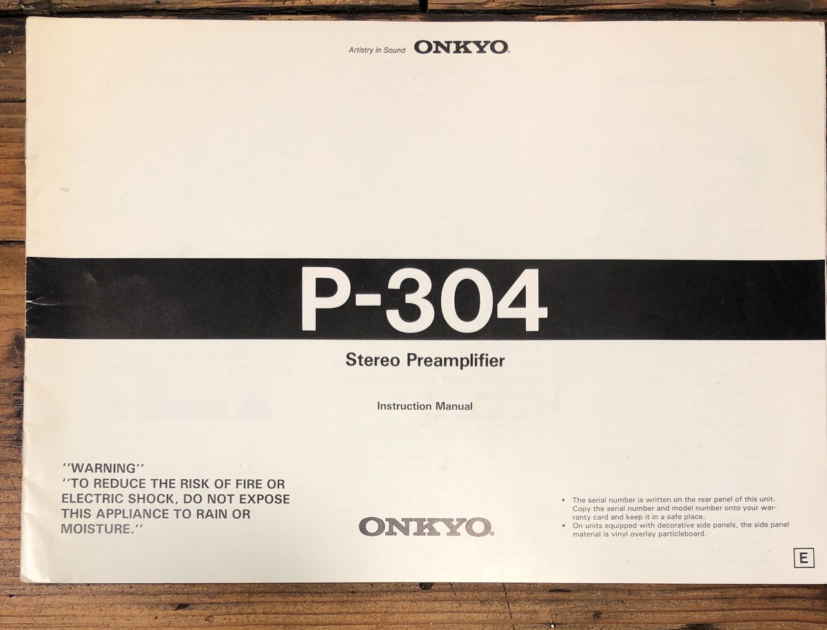 Onkyo Model P-304 Preamp / Preamplifier Owners / User Manual *Original*