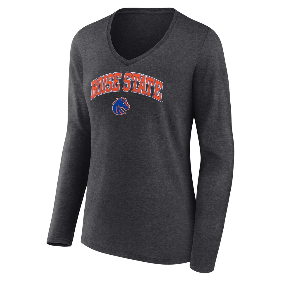 Women's Charcoal Boise State Broncos Campus Long Sleeve V-Neck T-Shirt - Image 2 of 3
