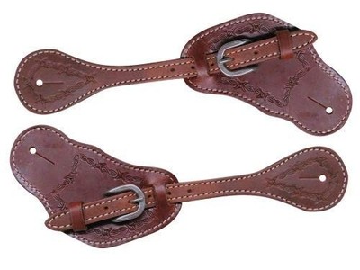 Showman Men's Leather Spur Straps w/ Barbed Wire Tooling
