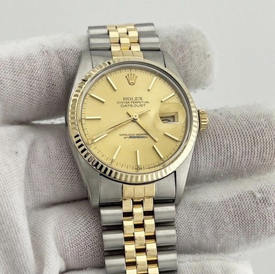 Rolex Datejust 36mm 16013 Champagne Dial 18k Yellow Gold Stainless Steel