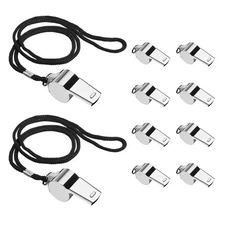 10 Pcs Whistle, Referee Coaches Silver Metal Whistle with Lanyard