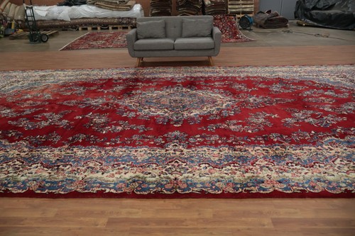Floral Traditional Large Rug 12x21 Vintage Red Hand-knotted Wool Vegetable Dye - Picture 3 of 18
